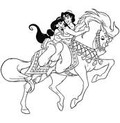 coloriage aladdin et jasmine sur cheval